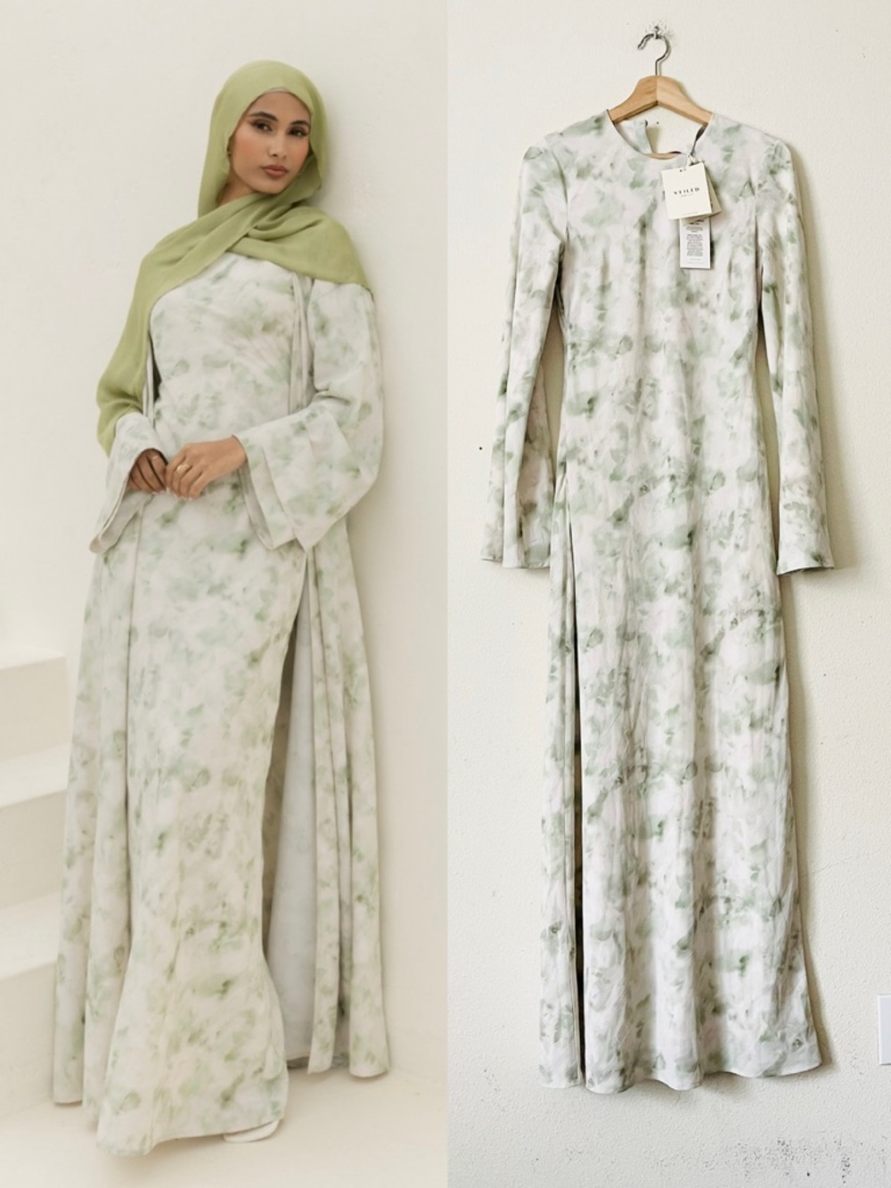 NWT VEILED New York SMALL Lujain Printed maxi dress in Sage watercolor green